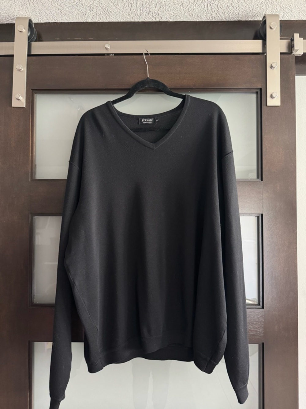 St. Croix 100% Wool Black V-Neck Sweater 2XLT Made USA Quiet Luxury Classic CC13